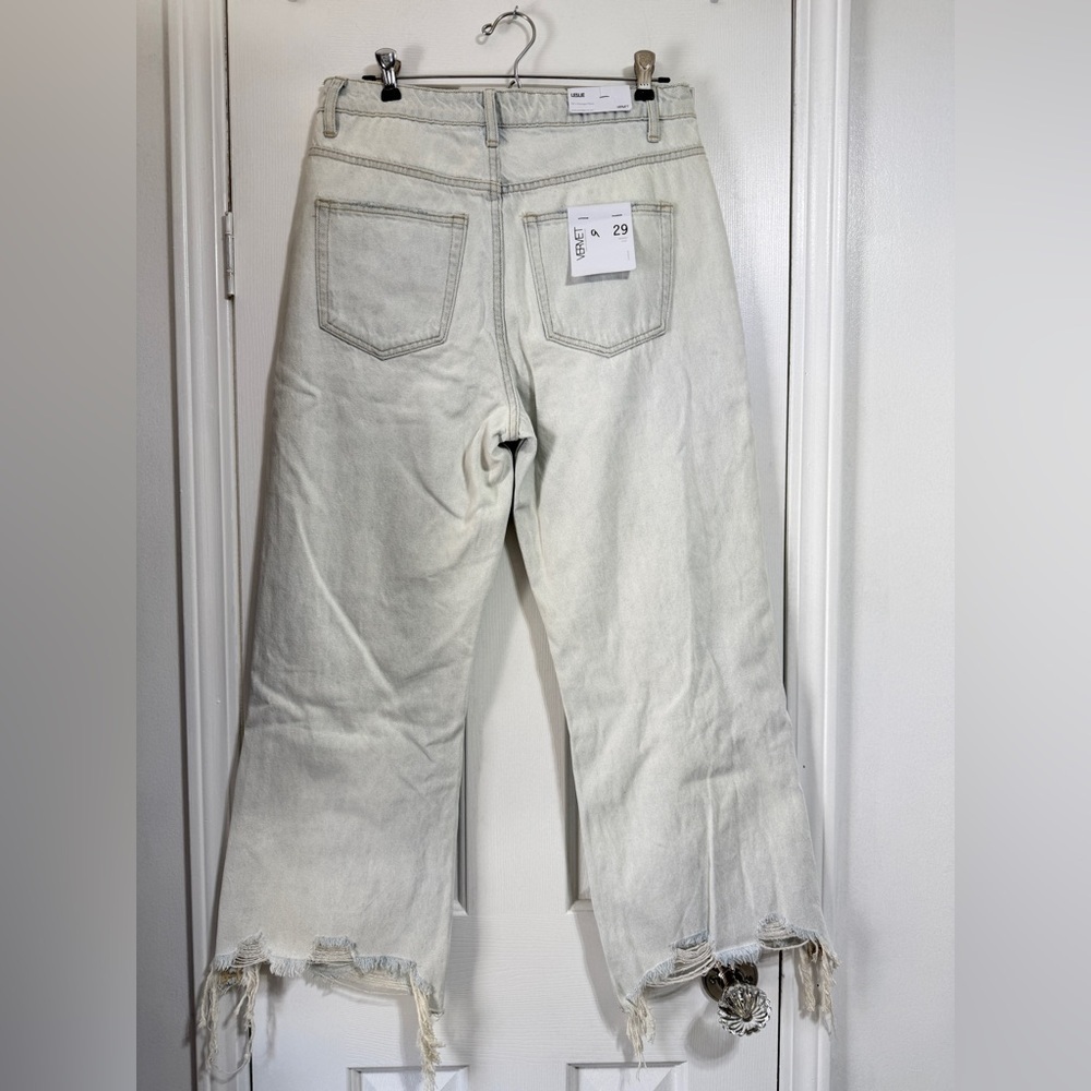 NWT Vervet 90s vintage flare light wash crop distressed raw hem jeans 29 - Picture 5 of 13